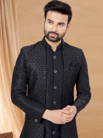 Black Art Silk Indo Western Readymade Indo Western Sherwani